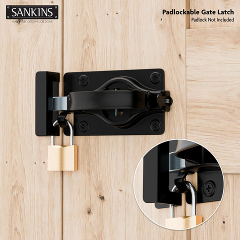 SANKINS latch installed on a barn door for reliable double-action use