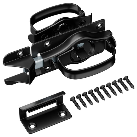 SANKINS swinging shed door latch shows inside and outside access for easy entry