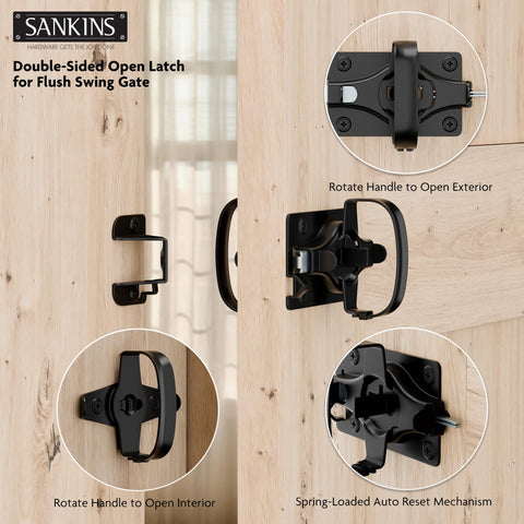 SANKINS latch demonstrated for left- or right-handed installation