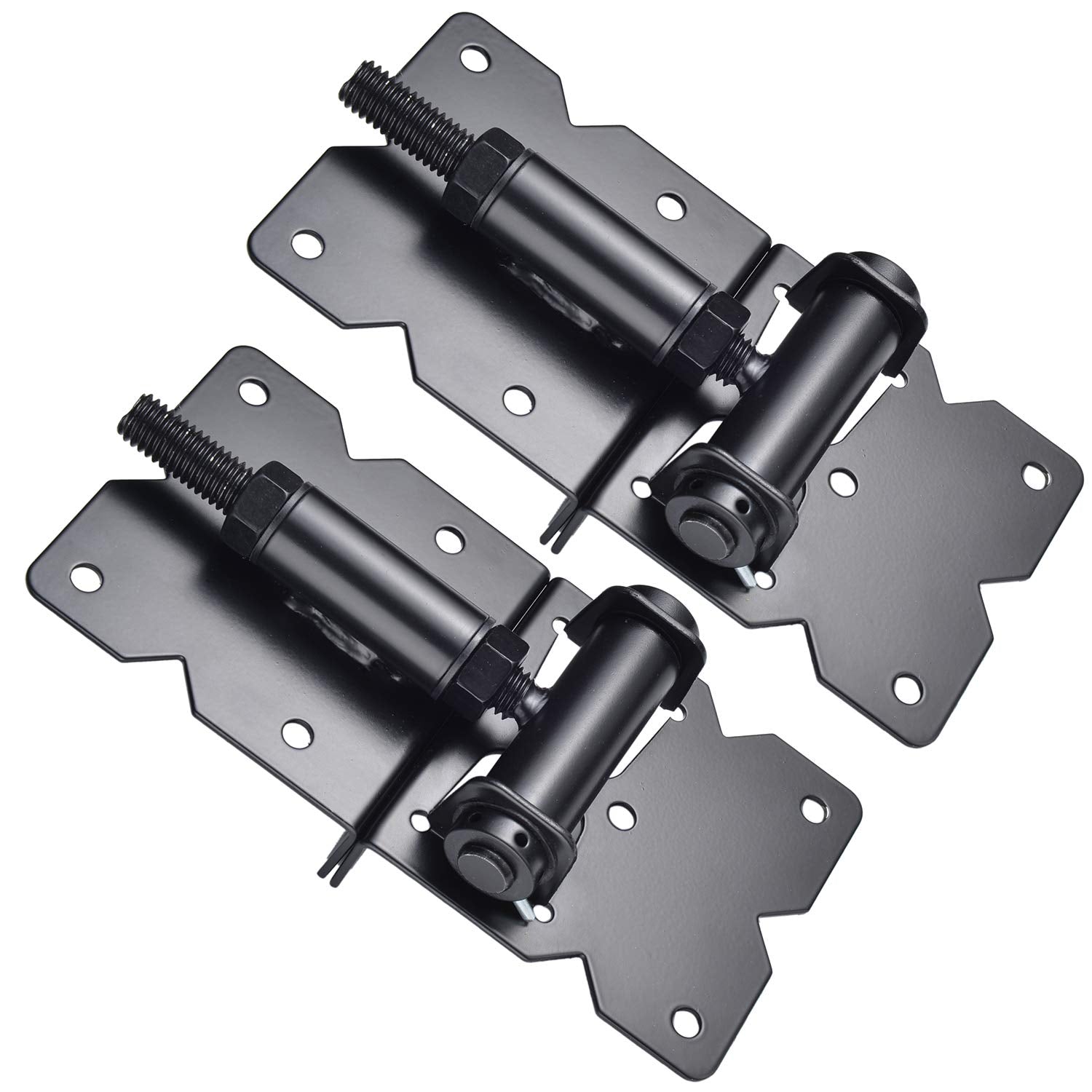 SANKINS 2-pack self-closing hinges ready for wooden or vinyl fencing.