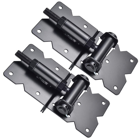 SANKINS 2-pack self-closing hinges ready for wooden or vinyl fencing.