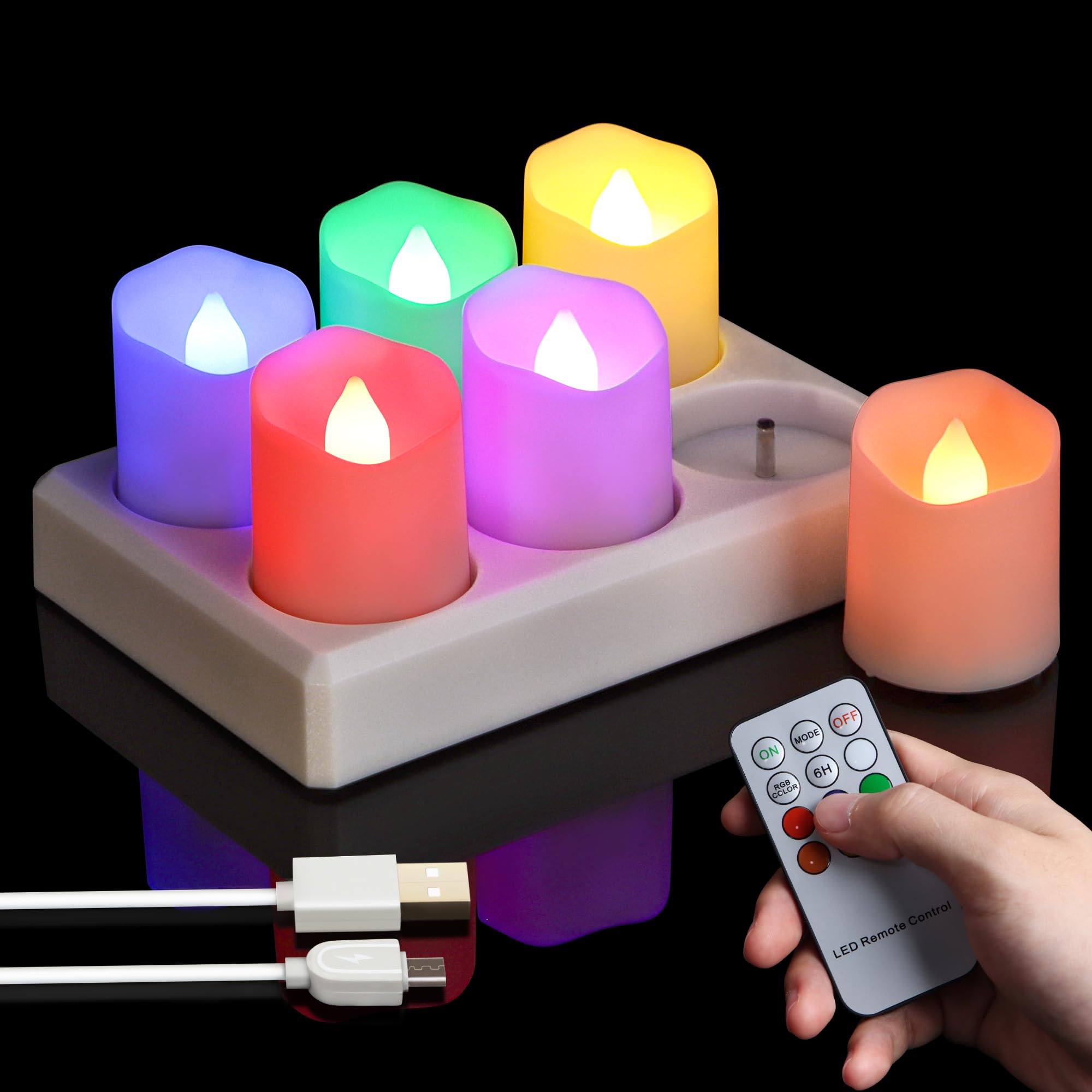 Sanmli charging base with rechargeable LED tea lights for extended ambience.