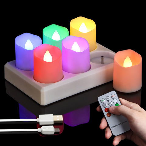 Sanmli charging base with rechargeable LED tea lights for extended ambience.