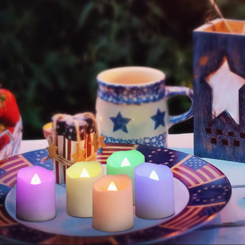 Sanmli remote control for LED tea lights enables easy color and timer settings.