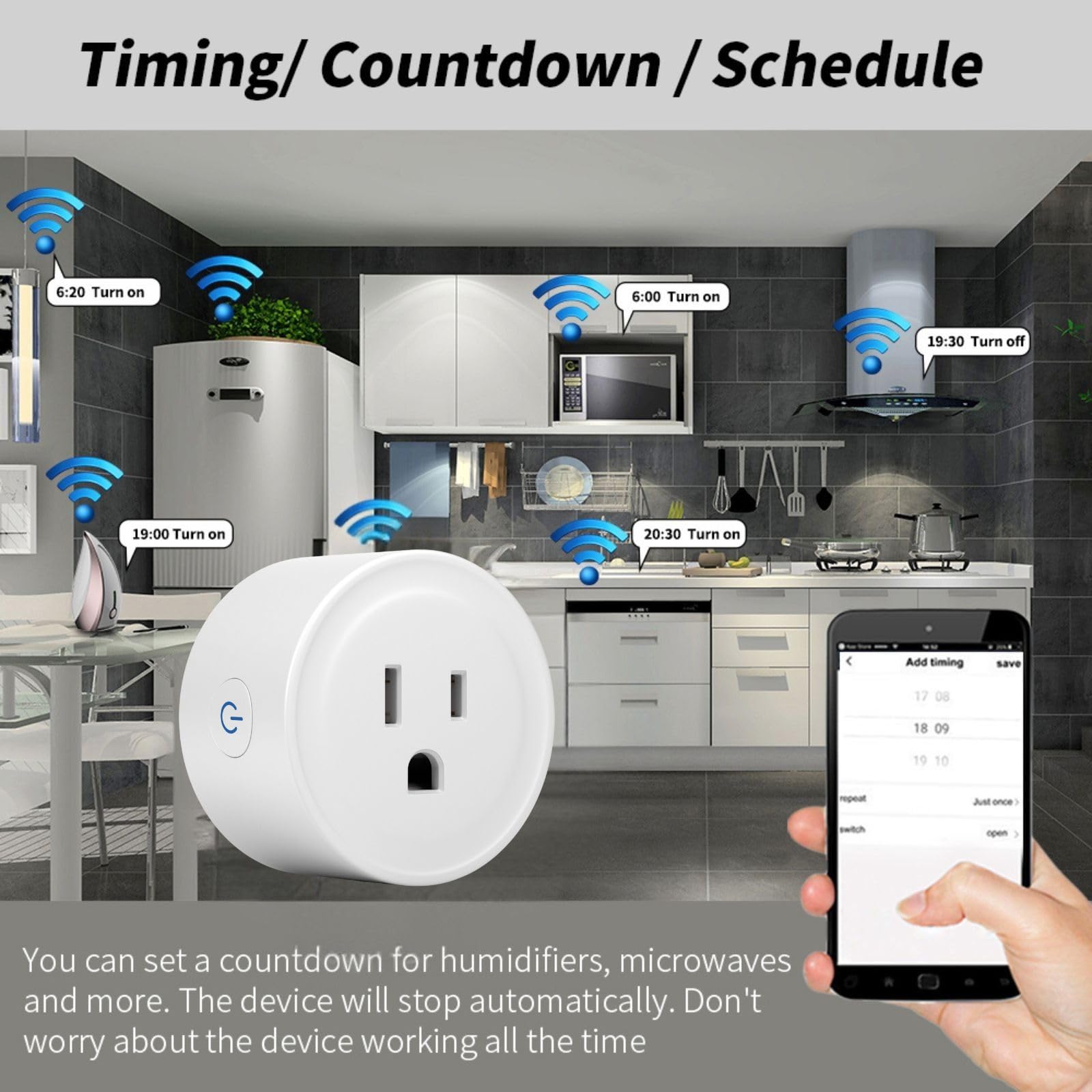Sanofuturion WiFi Smart Plug 2-pack Alexa compatibility enables voice-activated routines.