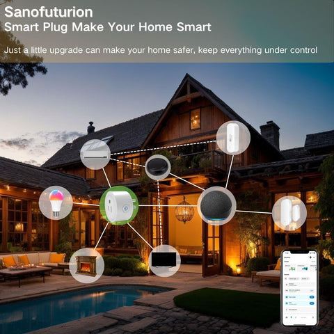 Sanofuturion WiFi Smart Plug 2-pack compact design fits crowded outlets.