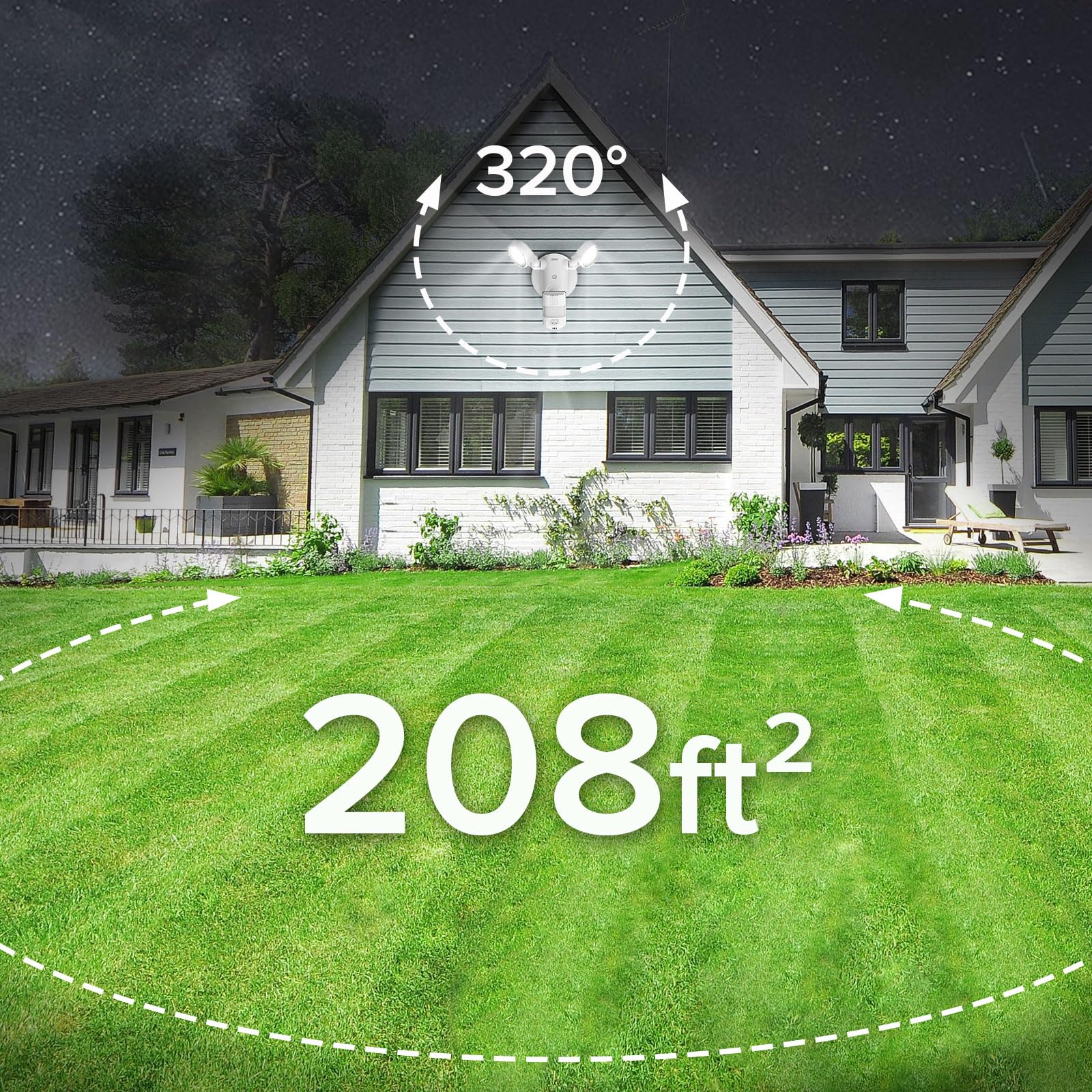 SANSI outdoor light by garage and driveway enhances security with automatic dusk-to-dawn operation.