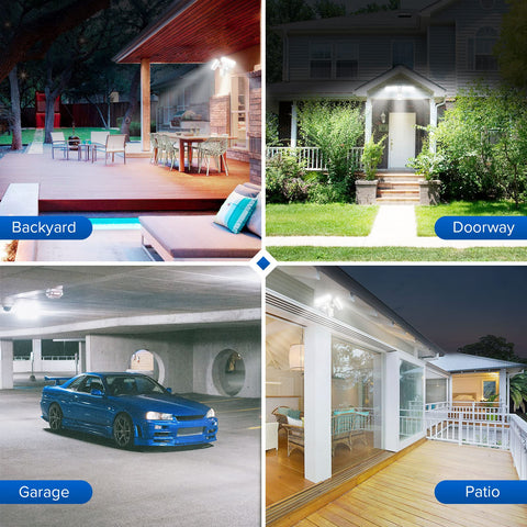 SANSI four-mode control offers flexible security lighting for porch, garage, and yard.