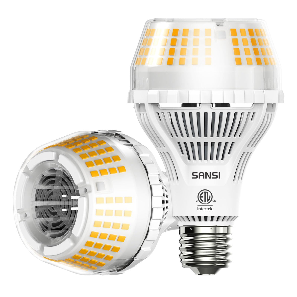 SANSI A21 LED bulb with ceramic heat sink for cooler operation and reliability.