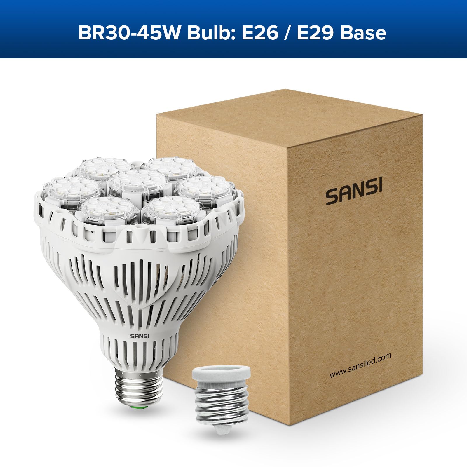 SANSI BR30 LED bulb with ETL listing for safe, reliable performance.