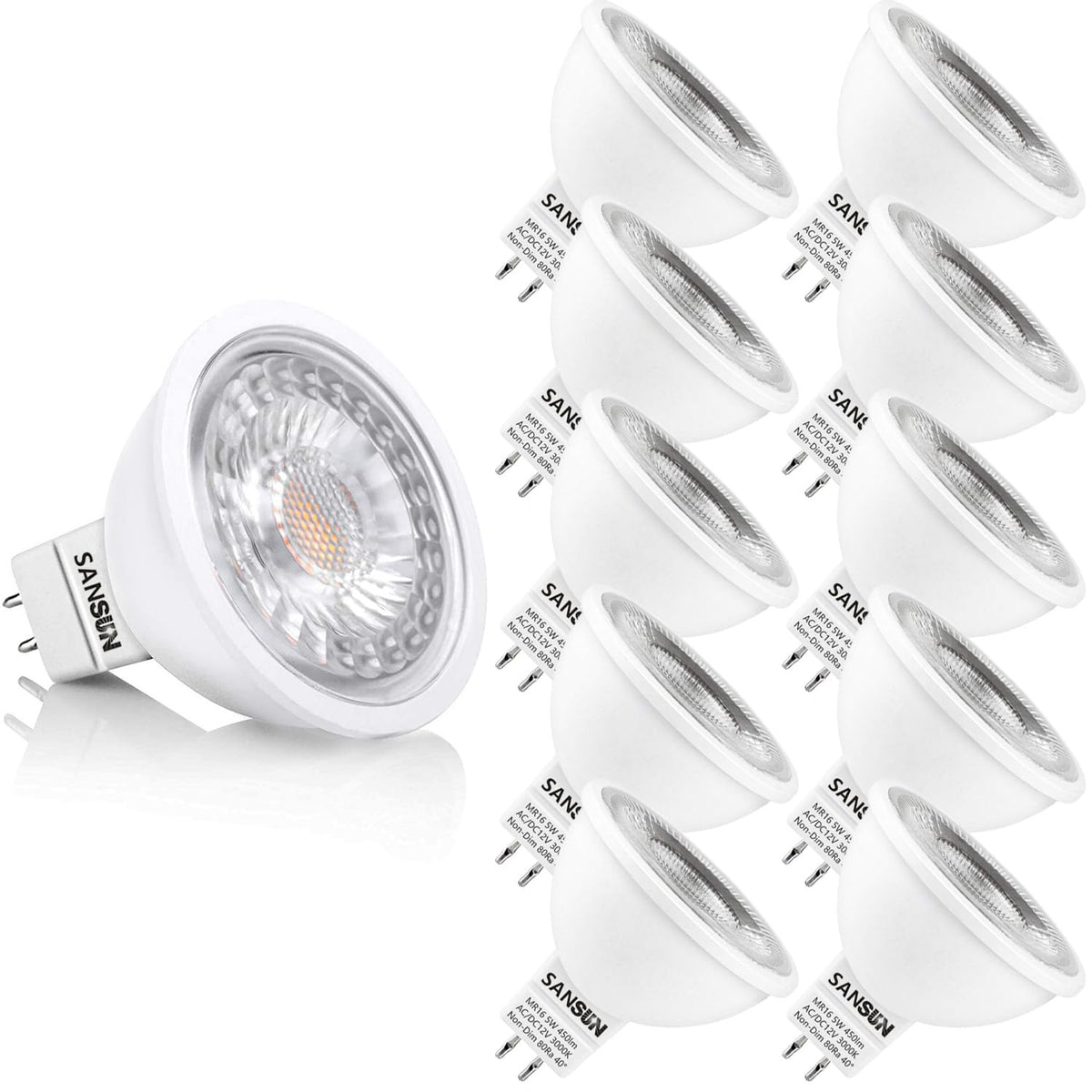 Sansun 5W MR16 LED landscape light bulb for outdoor illumination.
