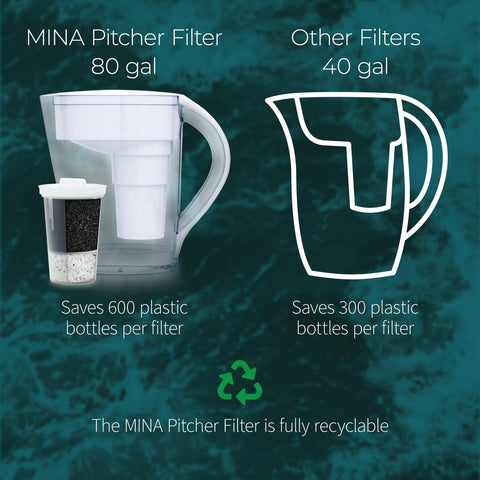 A Santevia MINA shown with a pitcher, highlighting convenient home use.