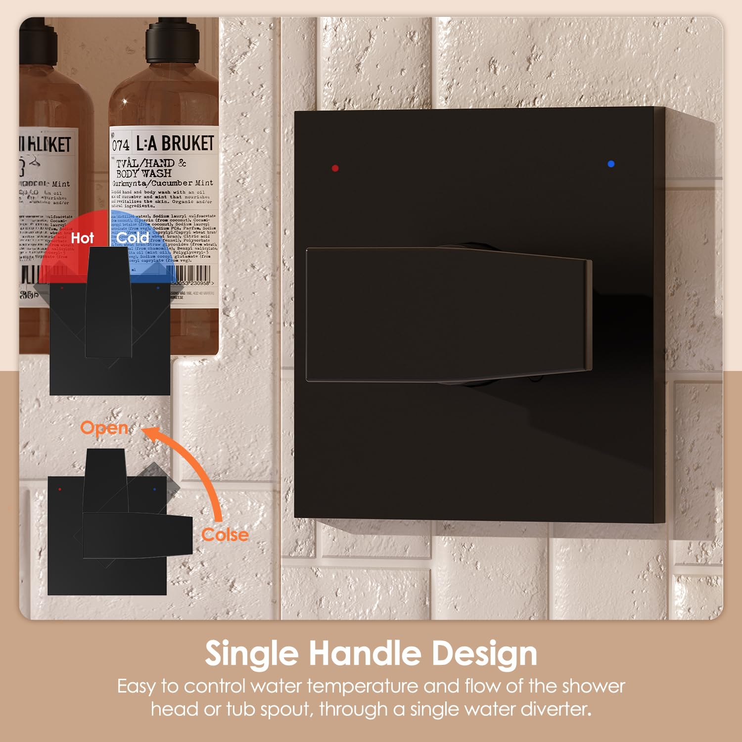 SANTONIC all-metal matte black finish on shower trim set resists wear