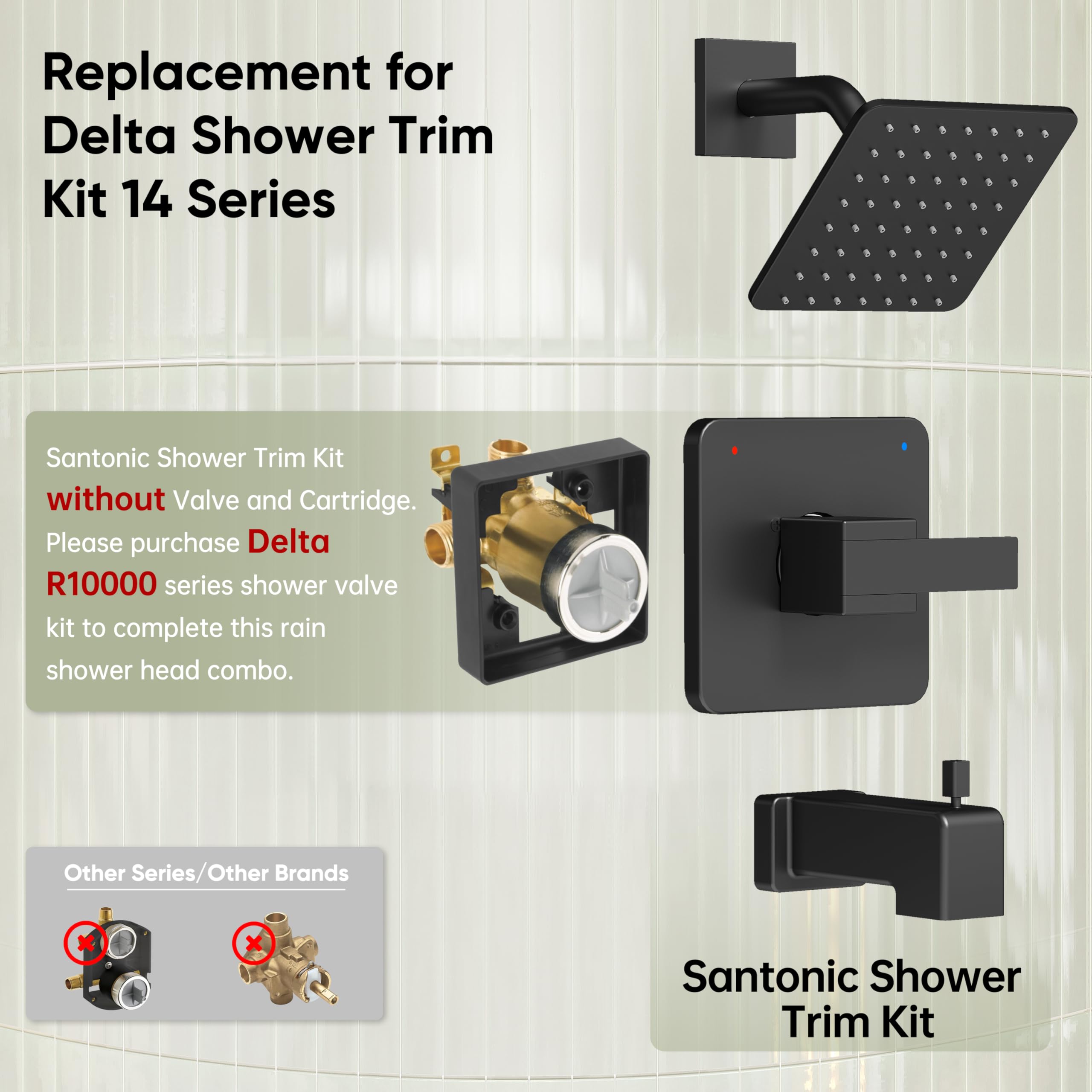 SANTONIC Delta 14 replacement shower arm in matte black with steady connection