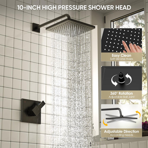 SANTONIC matte-black finish shower trim for modern bathroom aesthetics.