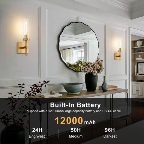 SANTOSTOCK battery-powered sconce charging via USB-C for easy maintenance.