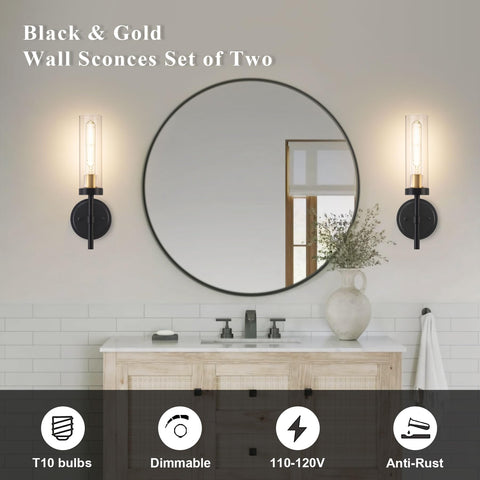 SANTOSTOCK black and gold wall sconce side view highlighting the durable finish.