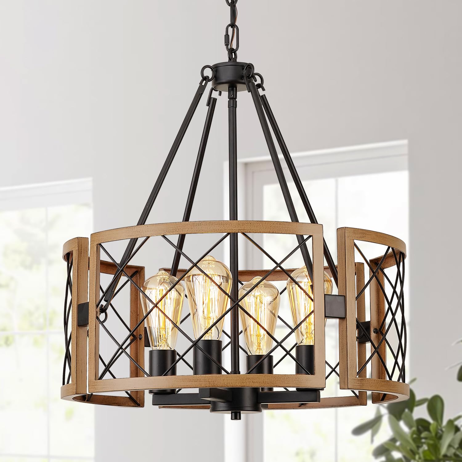 SANTOSTOCK D19 Farmhouse Chandelier over dining table for warm dining ambiance.