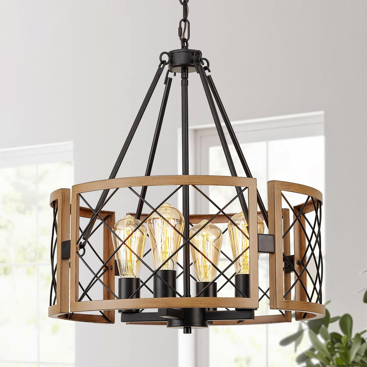 SANTOSTOCK D19 Farmhouse Chandelier over dining table for warm dining ambiance.