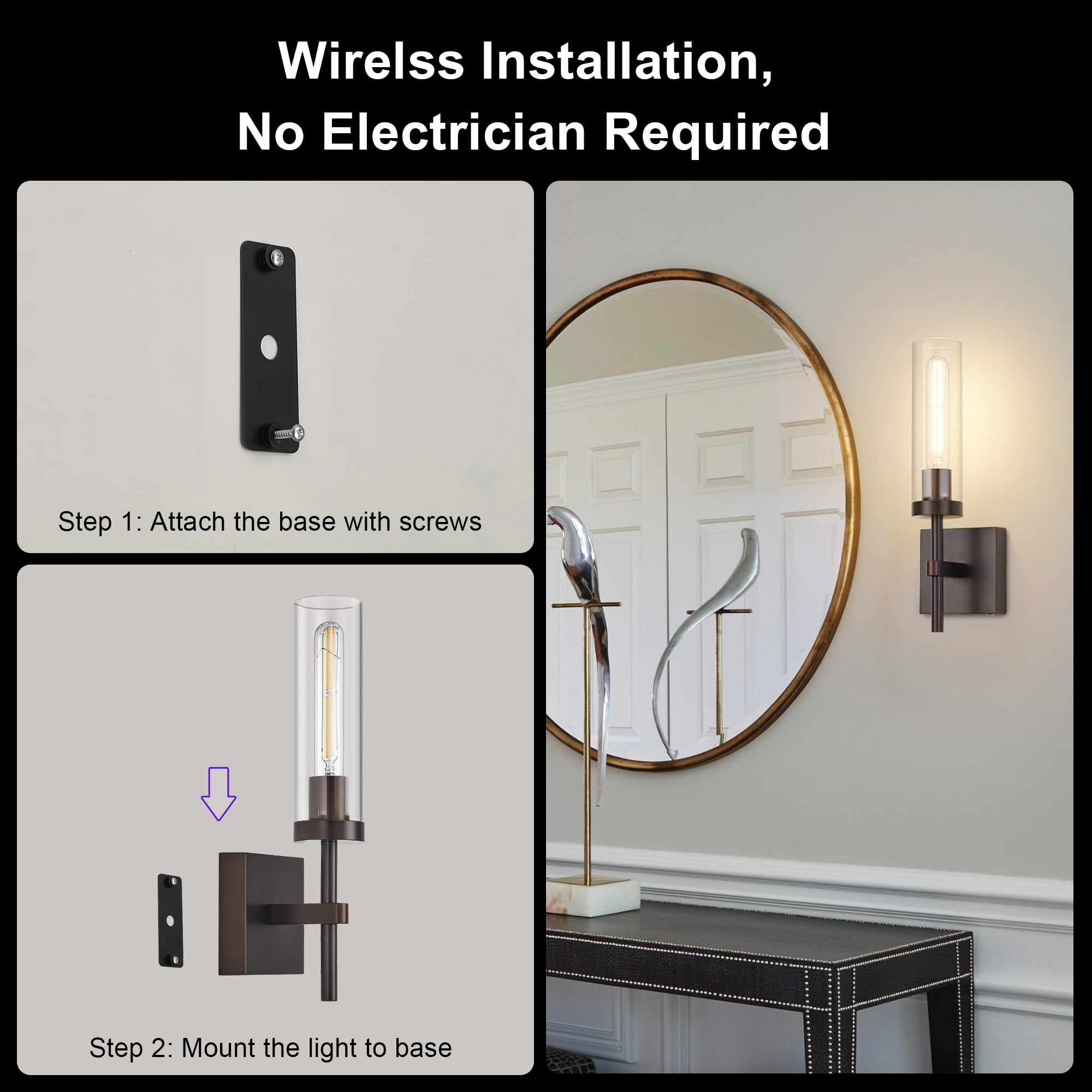 Two LED Edison bulbs included for immediate, efficient illumination