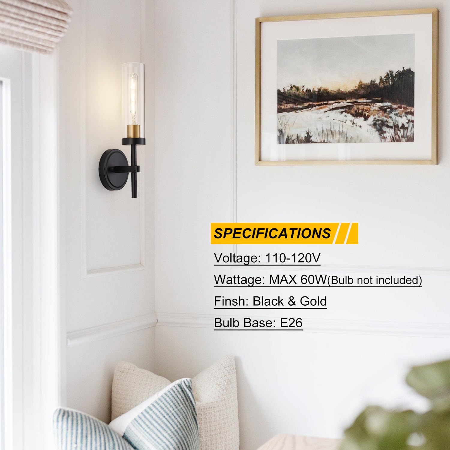 SANTOSTOCK two-pack wall lights mounted above a mirror.