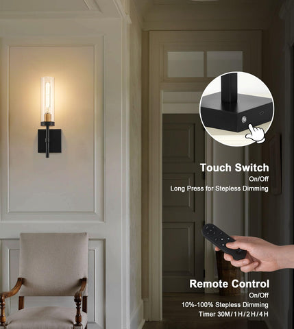 SANTOSTOCK remote-controlled sconce in living room with dimming.