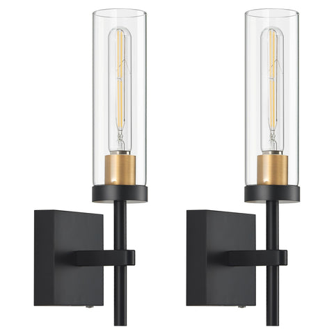 SANTOSTOCK wireless wall sconce front view lit with warm 3000K light.