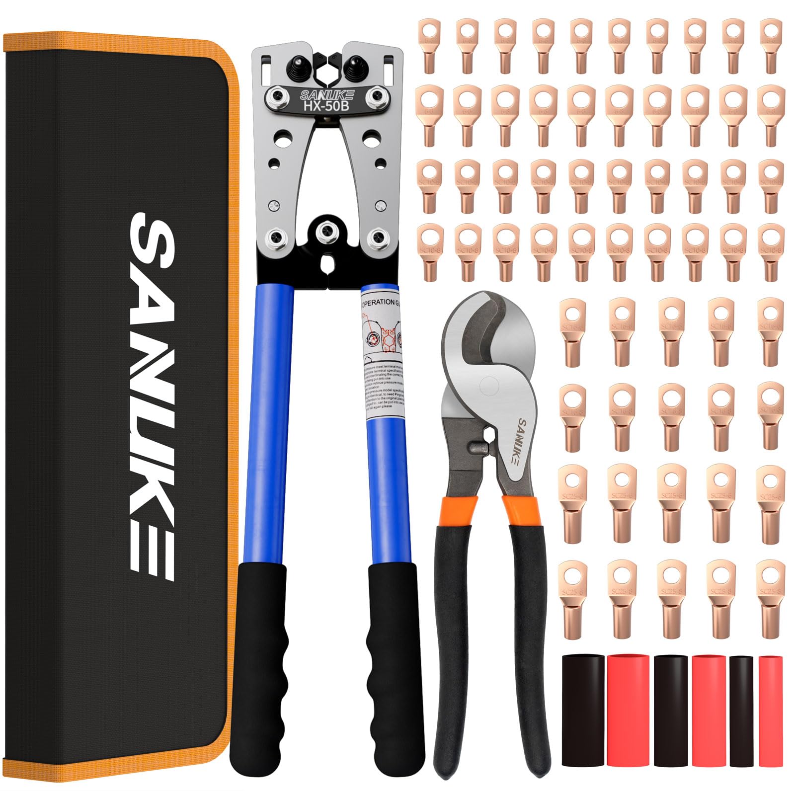 Sanuke battery lug crimping tool kit in action delivering secure connections.