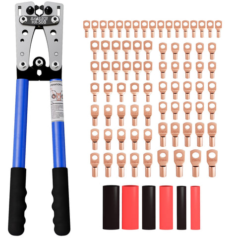 Sanuke battery crimping tool jaws demonstrate precise crimping on copper lugs