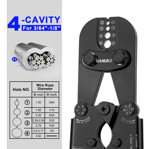 Sanuke tool with integrated cutter for trimming and crimping in one motion.