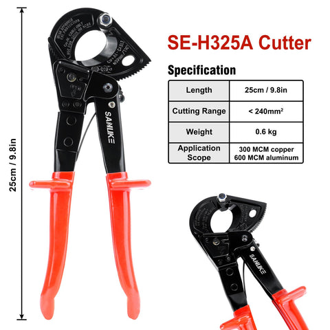 Copper up to 300 MCM and aluminum up to 600 MCM capacity on the Sanuke cutter