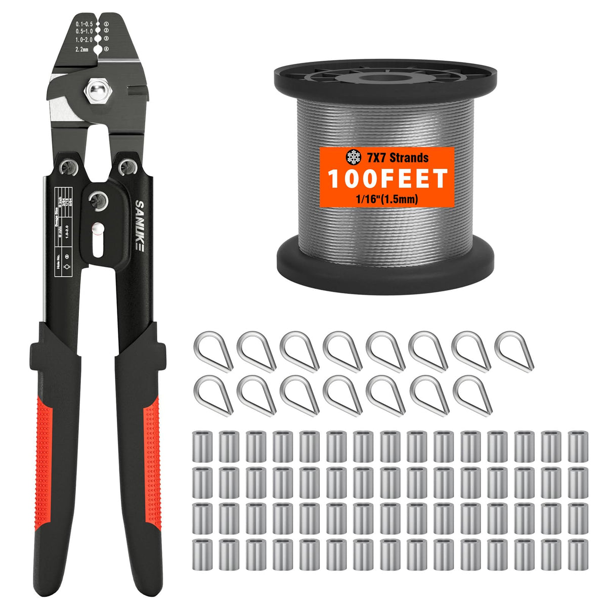 Sanuke wire rope crimp kit ready for quick DIY installations