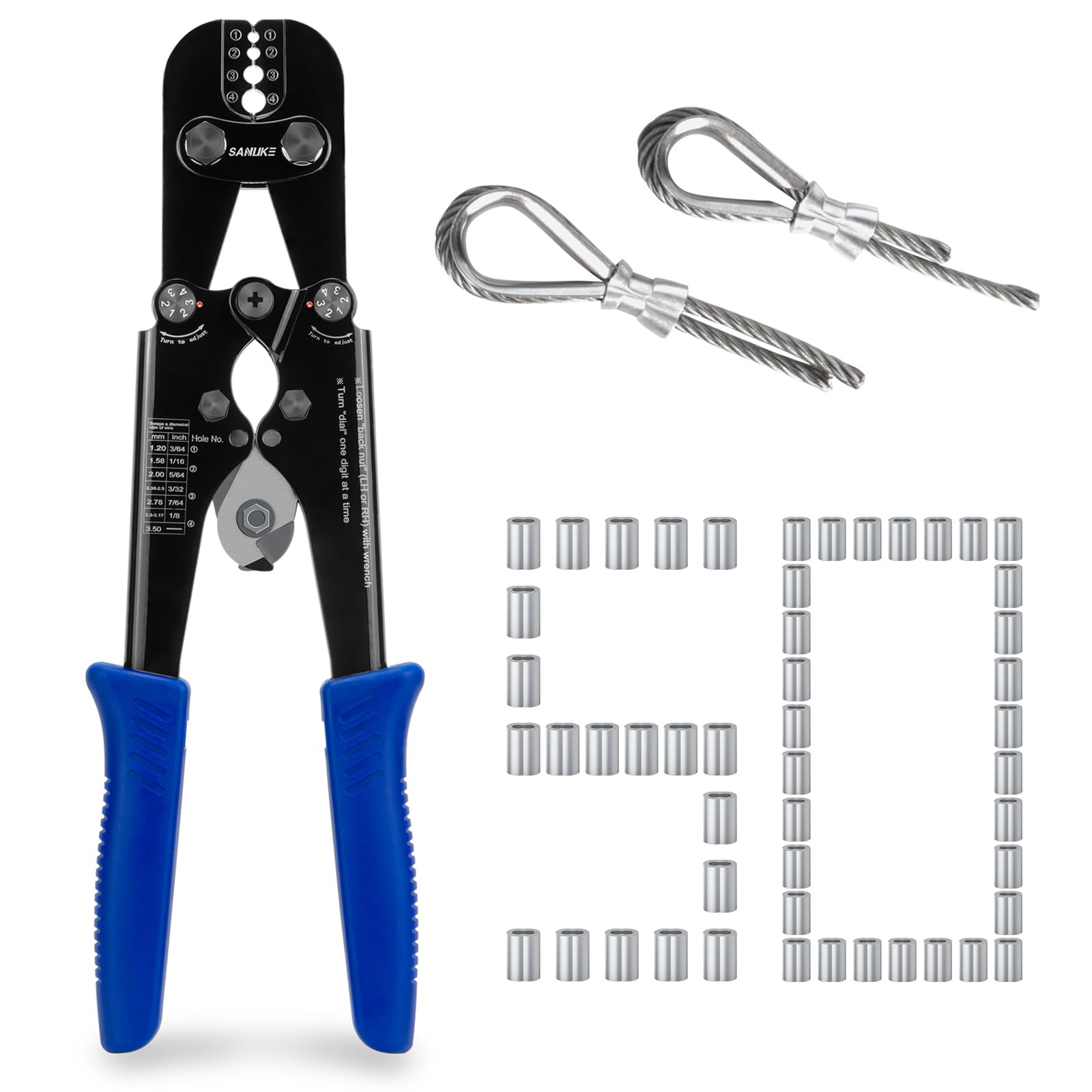 Sanuke wire rope crimping tool kit for durable, clean crimps in DIY projects.