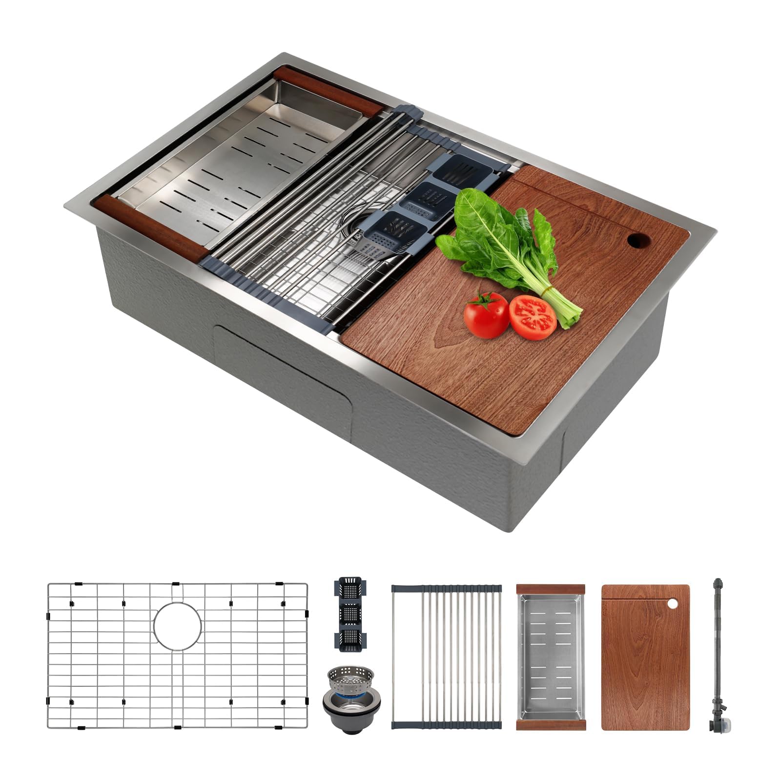 SANYCASA 30-inch undermount sink with integrated workstation ledge for easy access to accessories
