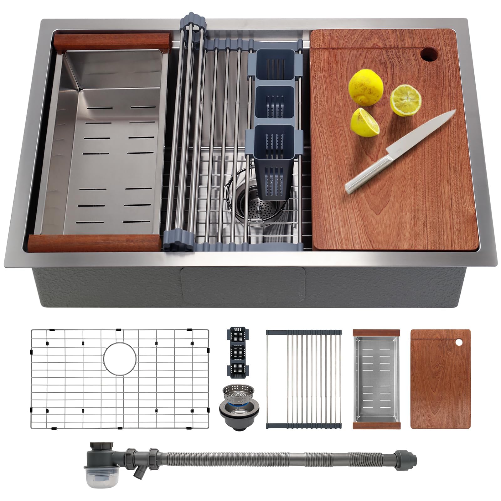 SANYCASA 33-inch undermount sink with quiet drain for a sleek, modern kitchen.