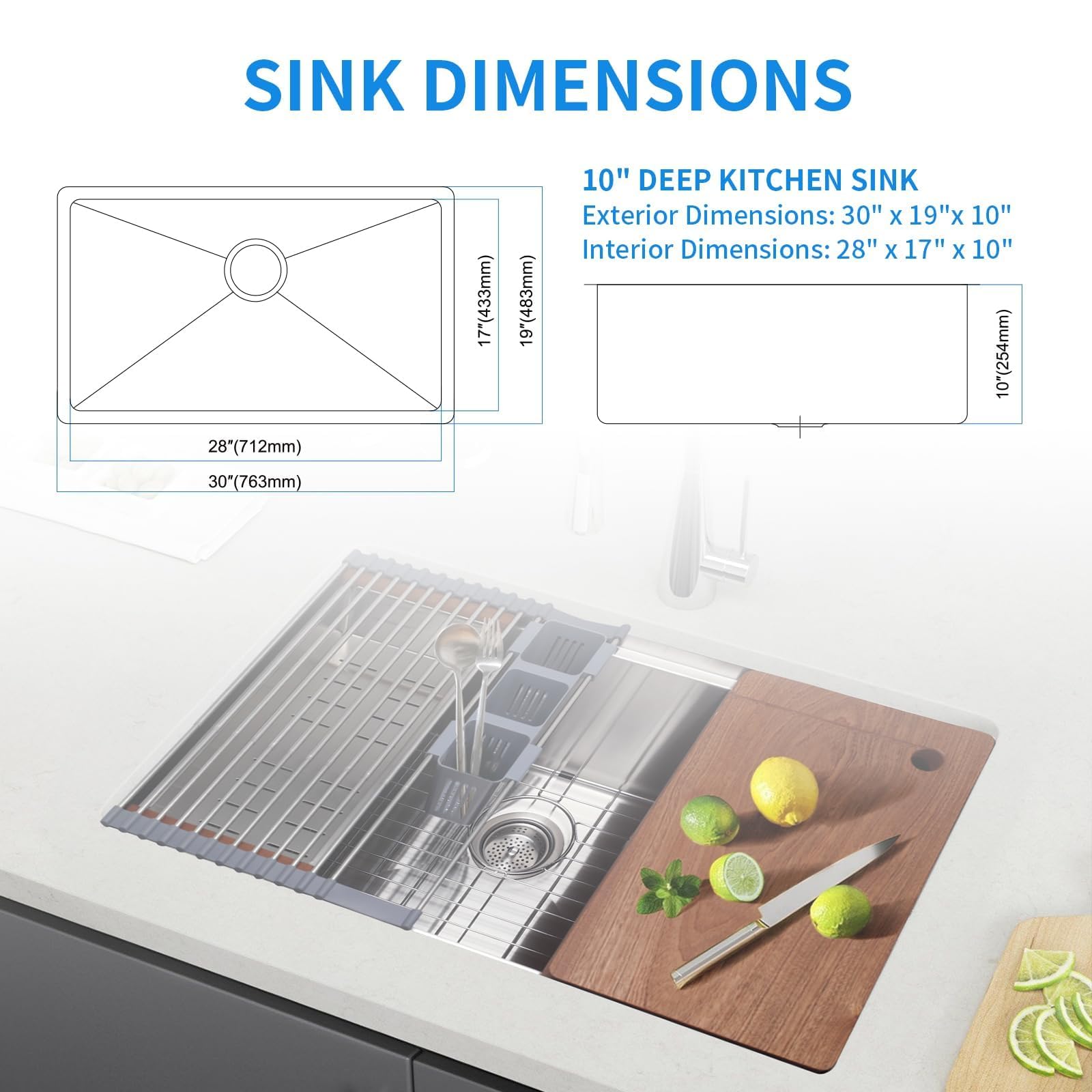 SANYCASA ships with two drain basket styles to match preference