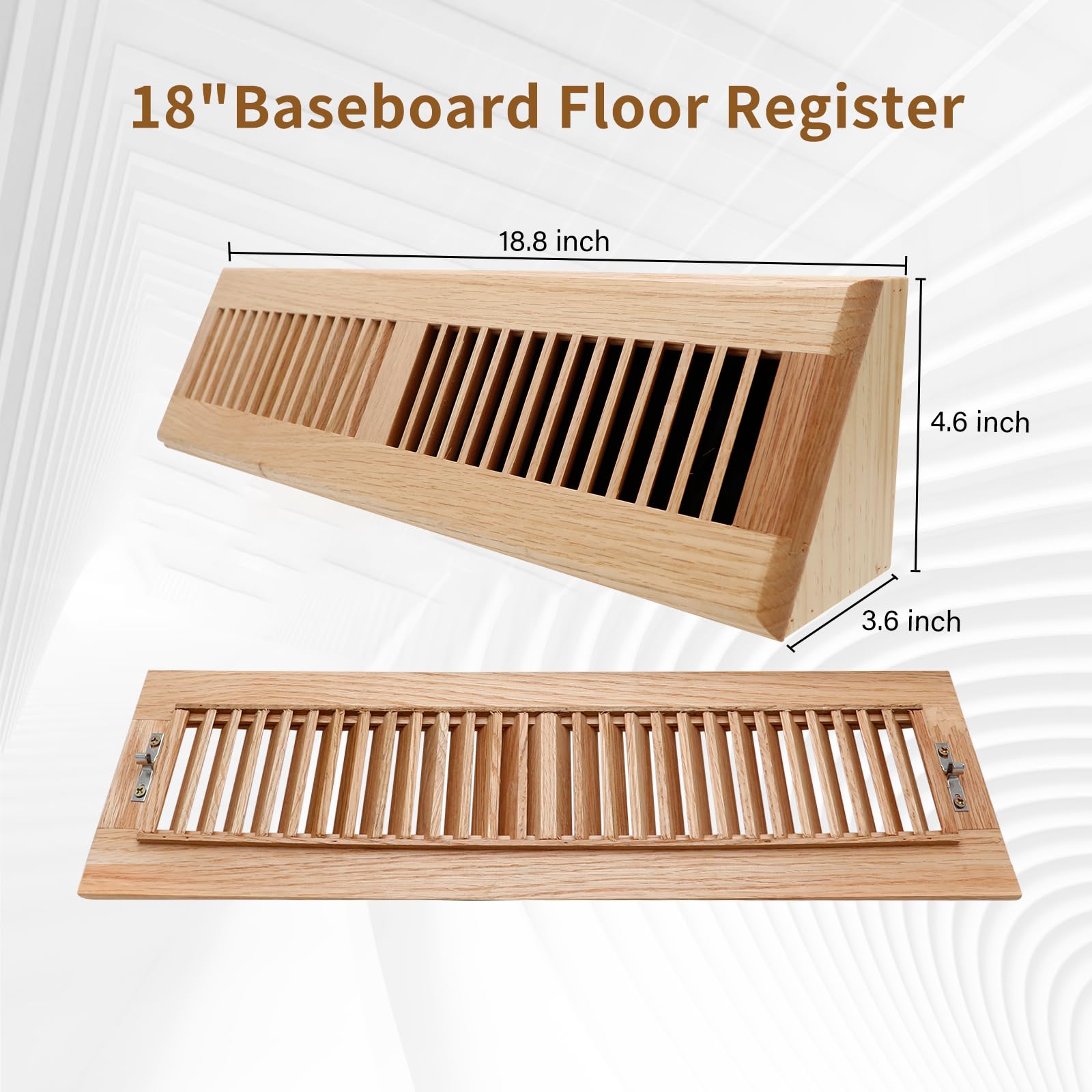 SANYCASA Red Oak Baseboard Register side view highlights solid construction.