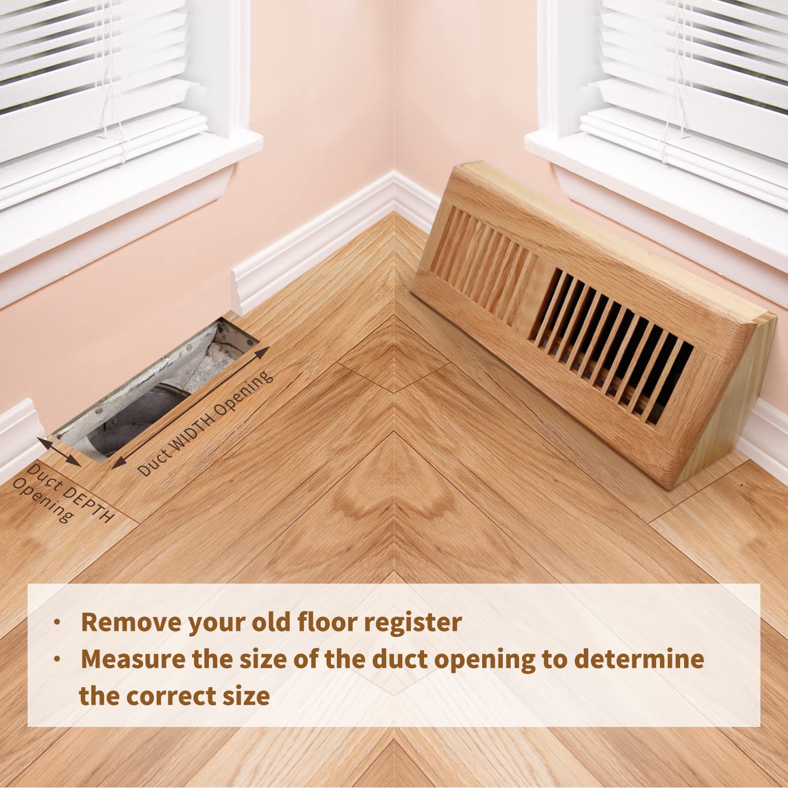 SANYCASA Red Oak Baseboard Register natural wood grain adds warmth.