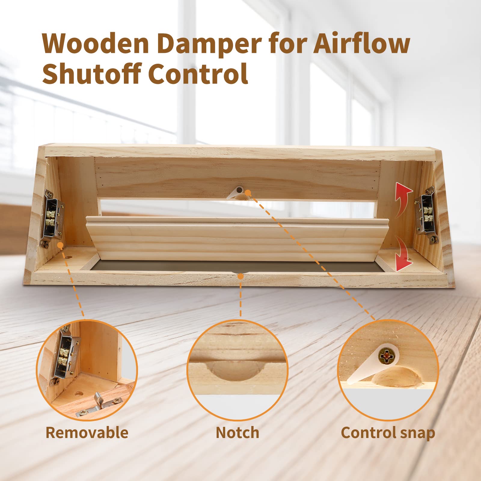SANYCASA Red Oak Baseboard Register wood damper enables adjustable airflow control.