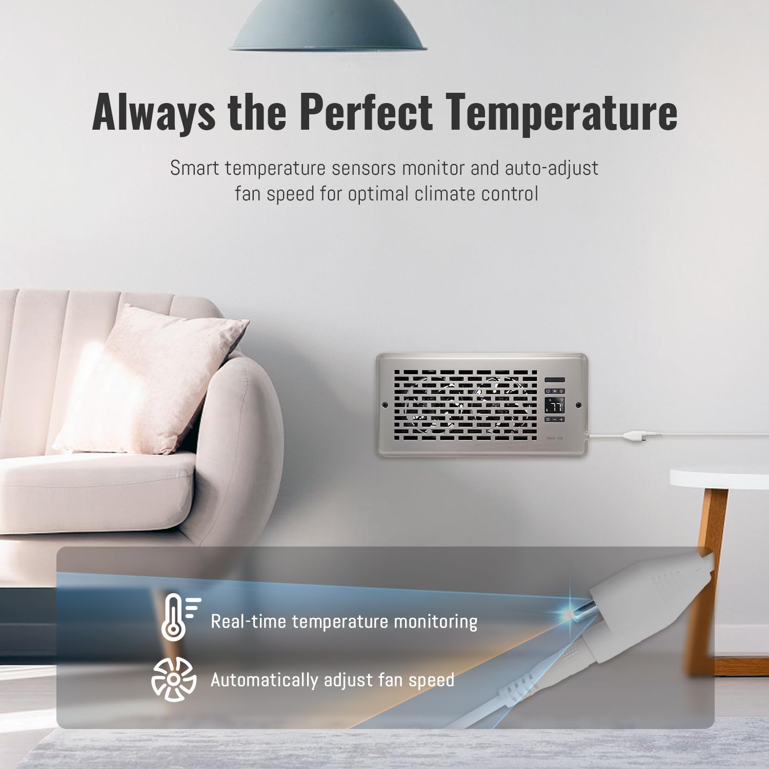 SANYCASA booster fan installed in a bedroom for whisper quiet comfort