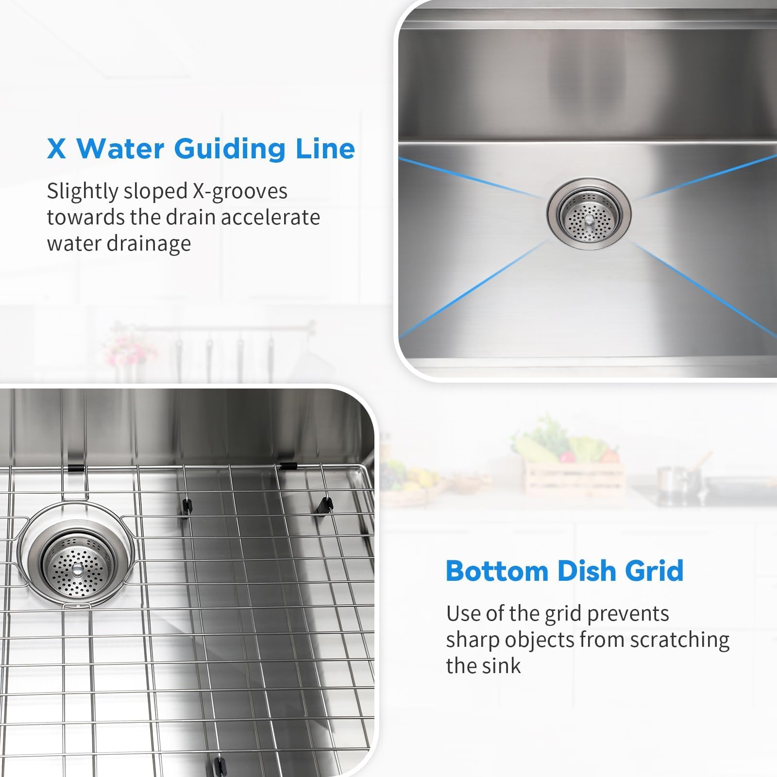 SANYCASA X-shaped drain grooves promote fast drainage during rinsing.