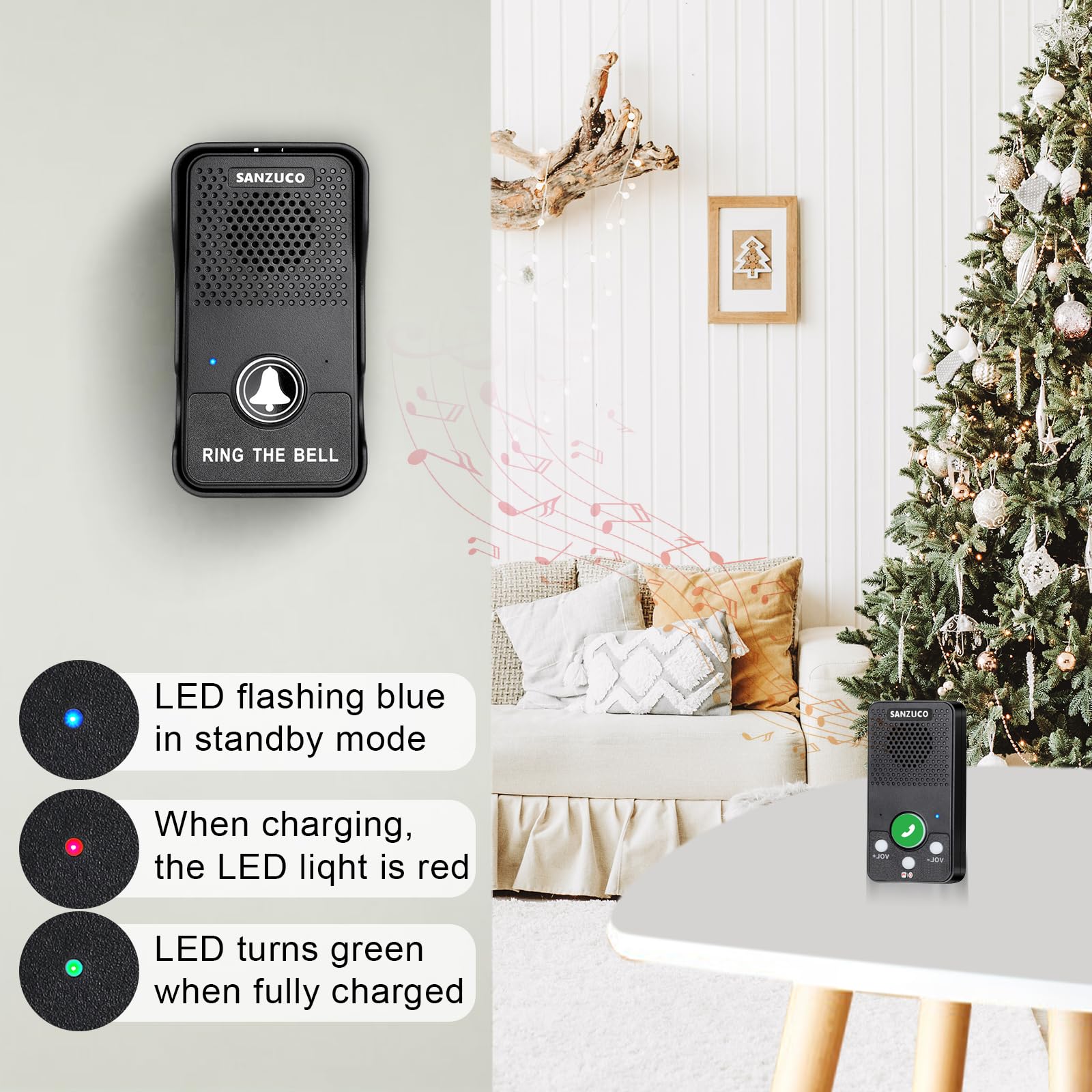 SANZUCO eight-level volume and LED notification for clear alerts