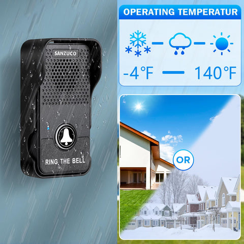 SANZUCO IP55 waterproof doorbell with LED alerts in any weather