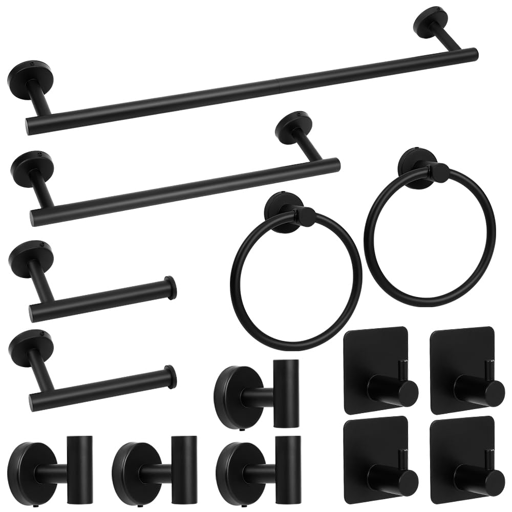 SAOCOOL matte black 24-inch towel bar for organized towels in a modern bathroom.