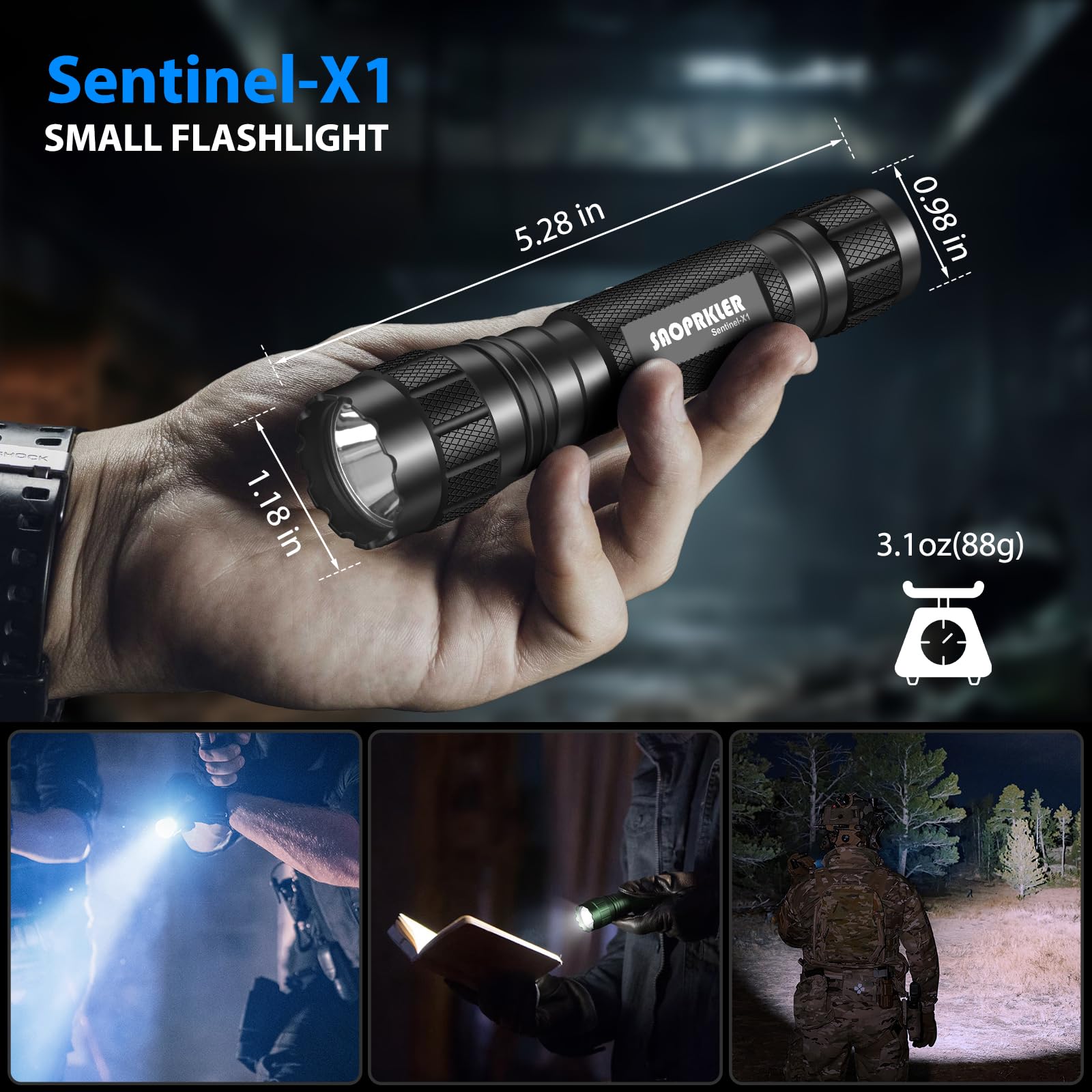 SAOPRKLER Sentinel-X1 360-degree clip enables hands-free belt attachment.