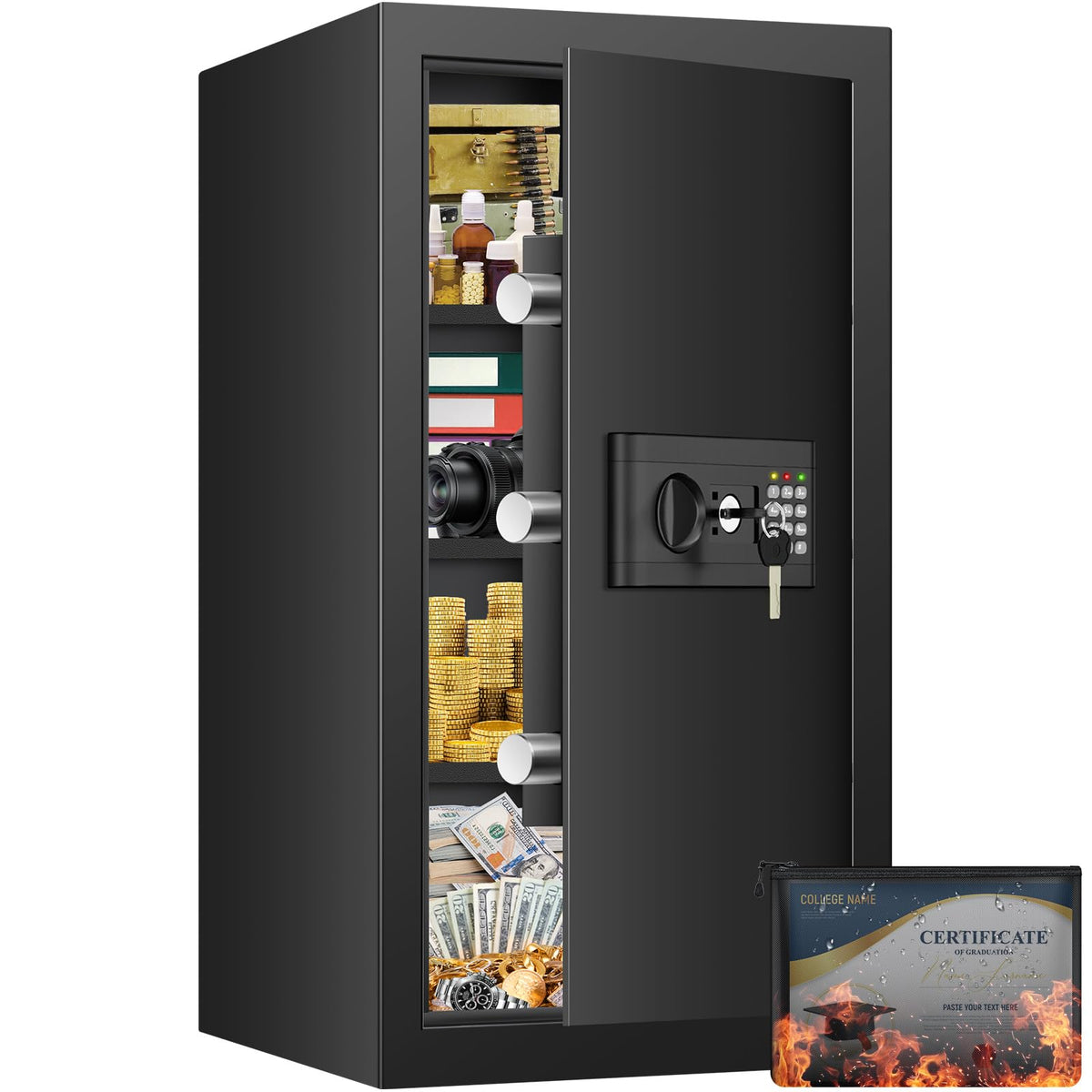 Sapekity large safe box front view showing sturdy construction for valuables