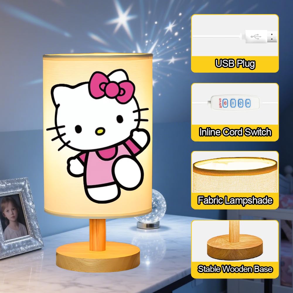 Sapouni Kitty lamp shade close-up showing beige linen texture and soft glow.