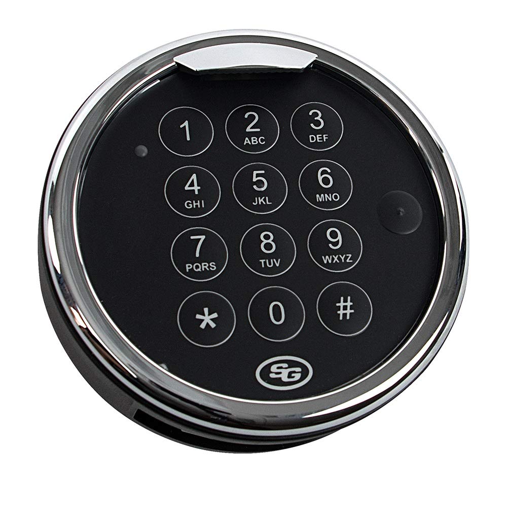 S&G 1004-102 keypad closeup highlights quick-mount installation and user code options.