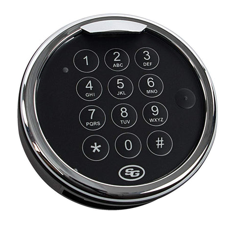 S&G 1004-102 keypad closeup highlights quick-mount installation and user code options.