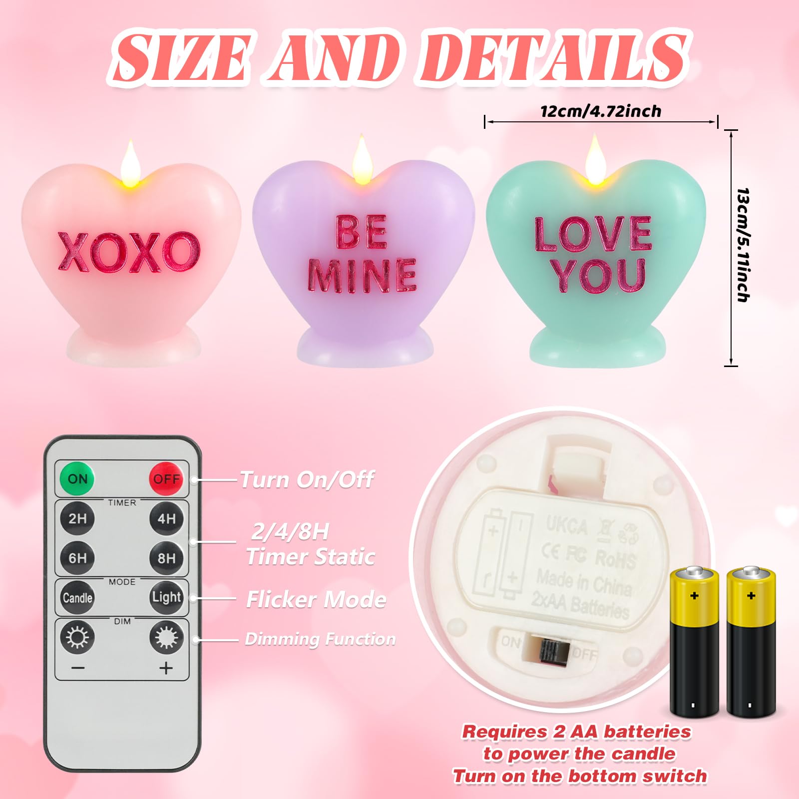 Sariiraw lavender heart candles remote-controlled mood lighting